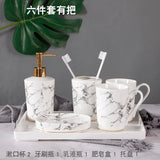 HULIANFU Wedding Set Marble Texture Ceramic Bathroom Accessories Set  Bathroom Kit Toothbrush Holder Soap Dispenser Bathroom Tray So