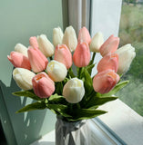 HULIANFU 2023 10PCS Artificial Flowers Garden Tulips Real Touch Flowers Tulip Bouquet Decor Mariage for Home Wedding Decorations Fake Flower