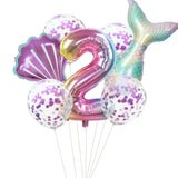 HULIANFU Little Mermaid Party Balloons 32inch Number Foil Balloon Kids Birthday Party Decoration Supplies Baby Shower Decor Helium Globos