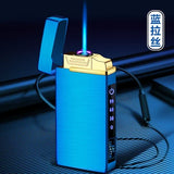 HULIANFU New Windproof Metal Dual Plasma Arc Lighter Jet USB Torch Lighter Gas Electric Butane Chargeable Pipe Cigar Lighter Gadgets