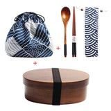 HULIANFU Wooden Lunch Box Picnic  Japanese Bento Box for School Kids Dinnerware Set with Bag&amp;Spoon Fork Chopsticks Round Square Lunch Box