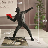 HULIANFU Resin Statues Sculptures Banksy Flower Thrower Statue Bomber Home Decoration Accessories Modern Ornaments Figurine Collectible