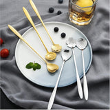HULIANFU Tea Coffee Mixing Spoon Gold Spoon Long Handle Dessert Stainless Steel Vintage Teaspoons Drink Tableware Flowers Design 1PCS