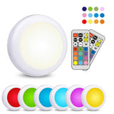 HULIANFU RGB Puck LED Light Remote Control Night Lamp Battery Powered Dimmable Multicolor Lamp for Kitchen Under Cabinet Closet Stairs