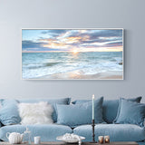 HULIANFU Sunrise Coastal Decorative Canvas Poster Blue Sea Landscape Picture Waves Canvas Painting Print Beach Wall Art Picture Home Deco