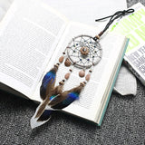 HULIANFU Mini Car Dream Catcher Beaded Natural Feathers Handcraft Chic Hanging Ornaments Mirror Room Bedroom Wall Decor