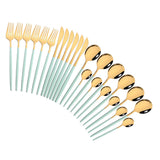 HULIANFU Pink Gold Cutlery Set Stainless Steel Dinnerware Set 24Pcs Knives Forks Coffee Spoons Flatware Set Kitchen Dinner Tableware Set