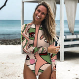 Hulianfu Swimwear Women Print Floral One Piece Swimsuit Long Sleeve Bathing Suit Retro Swimsuit Vintage Beach wear Surfing Swim Suit