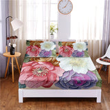 HULIANFU Pretty Flower Digital Printed 3pc Polyester  Fitted Sheet Mattress Cover Four Corners with Elastic Band Bed Sheet Pillowcases