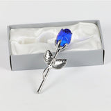 HULIANFU Valentines Day Gift Crystal Glass Rose Artificial Flower Silver Gold Rod Rose Flower for Girlfriend Wedding Gifts for Guest