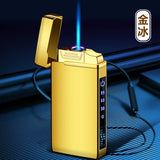 HULIANFU New Windproof Metal Dual Plasma Arc Lighter Jet USB Torch Lighter Gas Electric Butane Chargeable Pipe Cigar Lighter Gadgets