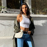 Weekeep Sleeveless Rib Knit White Casual Tank Top Women's Summer Fitness Slim Cotton Crop Tops Streetwear Basic Vest Female
