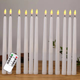HULIANFU Pack of 12 Yellow Flickering Remote LED Candles,Plastic Flameless Remote Taper Candles,bougie led For Dinner Party Decoration