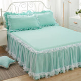 HULIANFU Pink Lace Lotus Leaf Lace Bed Skirts Princess Style Solid Color Bedspread Bed Cover Non-Slip Sheets Without Pillowcase