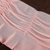 Hulianfu Y2K Aesthetic Pleated Skirts Women Low Waist Ruffles Mini Skirt Patchwork Pink Mesh Cute Kawaii Brown Bodycon Vintage Clothes