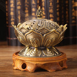 HULIANFU Lotus Flower Incense Burner Buddhism Buddha Holder Brass Mini Censer Incense Metal Craft Home Decoration