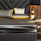 HULIANFU  WOSTAR Luxury ice silk fabrics elastic fitted sheet summer solid bedding mattress protector cover queen king size bed sheet set