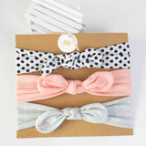 HULIANFU 3pcs Cotton Elastic Knot Headbands for Women Baby Girls Bow headband Baby Shower baptism Colorful Face Wash Hair accessories