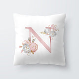 HULIANFU Pink Letter Decorative Floral Pillow Gold Alphabet Cushion for Sofa Polyester Pillowcase Decoration Salon