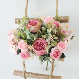 HULIANFU White Silk Artificial Roses Flowers Wedding Home Autumn Decoration High Quality Big Bouquet Luxury Fake Flower Arrangement Bulk