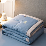 HULIANFU Summer Air Conditioning Quilt Washed Cotton Throw Blanket Quilting Thin Comforter Cooling Duvet Quilted Quilt Solid Color