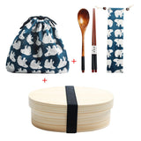 HULIANFU Wooden Lunch Box Picnic  Japanese Bento Box for School Kids Dinnerware Set with Bag&amp;Spoon Fork Chopsticks Round Square Lunch Box