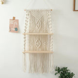 HULIANFU Macrame Shelves For Bedroom &amp; Plant Boho Home Decor Christmas Decoration Wooden Wall Shelf Candle Holder Floating Shelves Gift