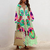 hulianfu Spring Elegant Floral Print Tassel Long Party Dress Vintage Long Lantern Sleeve Ladies Dresses Women V Neck Casual Loose Dress