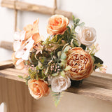 HULIANFU White Silk Artificial Roses Flowers Wedding Home Autumn Decoration High Quality Big Bouquet Luxury Fake Flower Arrangement Bulk