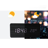 HULIANFU USB/AAA  Clocks LED Wooden Alarm Clock Watch Table Voice Control Digital Wood Despertador Electronic Desktop Table Decor