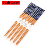 HULIANFU Reusable 5 Pair Set Handmade Bamboo Japanese Style Natural Wood Chopsticks Sushi Food Cat Flower Multi Color Wooden Chop Sticks
