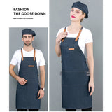 HULIANFU Long Apron Denim Restaurant Hotel Waist Chef Apron Bar Pub Kitchen Waiter Waitress Cook Apron Universal Cooking Hat Caps 56-58cm
