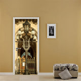 HULIANFU  Self-adhesive architectural lighting art door sticker home decoration door cover wall sticker mural porch wallpaper poster