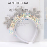 HULIANFU 2023 LED Light Christmas Headband Foil Tinsel Snowflake Ball Elven Feet New Year Hair Accessories For Girls Christmas Headband Light