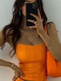 Hulianfu High Quality Summer Crop Top Women Fishbone Double Layer Pink PU Leather Sexy Crop Top Fashion Lady Clubwear Party