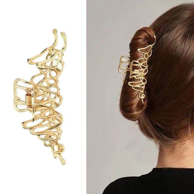 hulianfu Luxury Hollow Out Metal Hair Claw For Women Girls Geometric Hair Crab Female Vintage Bowknot Catch Clip Fashion  y2k Accessories