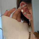 hulianfu Fashion Design Korean Delicate Zircon Butterfly Clip Earrings Women Elegant Pearl No Piercing Cartilage Ear Jewelry