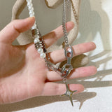 hulianfu Fashion Punk Metal Chain Starlight Pendant Necklaces For Women Girls Elegant Pearl Beads Choker Party Jewelry Gifts