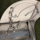 hulianfu Fashion Punk Metal Chain Starlight Pendant Necklaces For Women Girls Elegant Pearl Beads Choker Party Jewelry Gifts