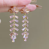hulianfu Fashion Sweet Pink Zirconia Butterfly Tassel Dangle Earrings For Women Girl Delicate Flower Long Pendientes Jewelry