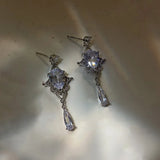 hulianfu Korean Baroque Shiny Waterdrop Crystal Drop Earrings For Women Girls Fashion Silver Color Pendientes Party Jewelry