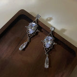 hulianfu Korean Baroque Shiny Waterdrop Crystal Drop Earrings For Women Girls Fashion Silver Color Pendientes Party Jewelry