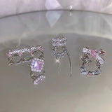 hulianfu Korean Delicate Pink Crystal Bowknot Clip Earrings For Women  Elegant Pearl Zircon No Piercing Cartilage Ear Jewelry
