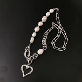 hulianfu Korean Elegant Freshwater Pearl Necklace For Women Girls Fashion Metal Chain Heart Choker Bijoux Colares Jewelry Gift