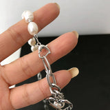 hulianfu Korean Elegant Freshwater Pearl Necklace For Women Girls Fashion Metal Chain Heart Choker Bijoux Colares Jewelry Gift