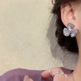 hulianfu Korean Fashion Exquisite Crystal Flower Stud Earring For Women Girls Fresh Sweet Petals Earring Brincos Jewelry Gifts