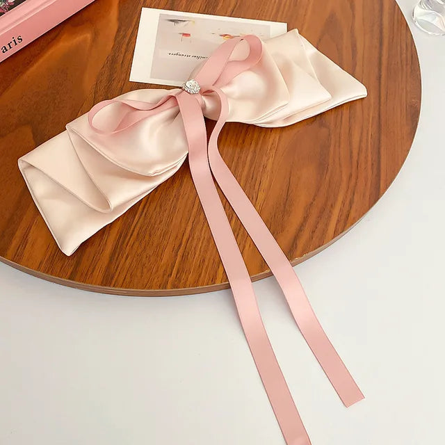 hulianfu Korean Fashion Fabric Bowknot Rhinestone Heart Hair Clip Claw Headwear For Women Back of Head Spring Clip Jewelry