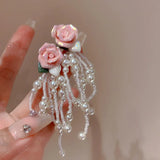 hulianfu Korean Fashion Pink Resin Flower Pearl Tassel Dangle Earrings For Women Luxury Super Fairy Fresh Earring Jewelry