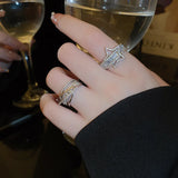 hulianfu Korean Fashion Zircon Star Cross Opening Ring For Women Luxury Index Finger Knuckle Rings Party Hand Jewelry Gifts