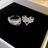 hulianfu Korean Fashion Zircon Star Cross Opening Ring For Women Luxury Index Finger Knuckle Rings Party Hand Jewelry Gifts